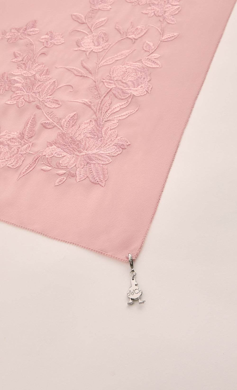 The Peonies Embroidery dUCk Square Scarf in Blush