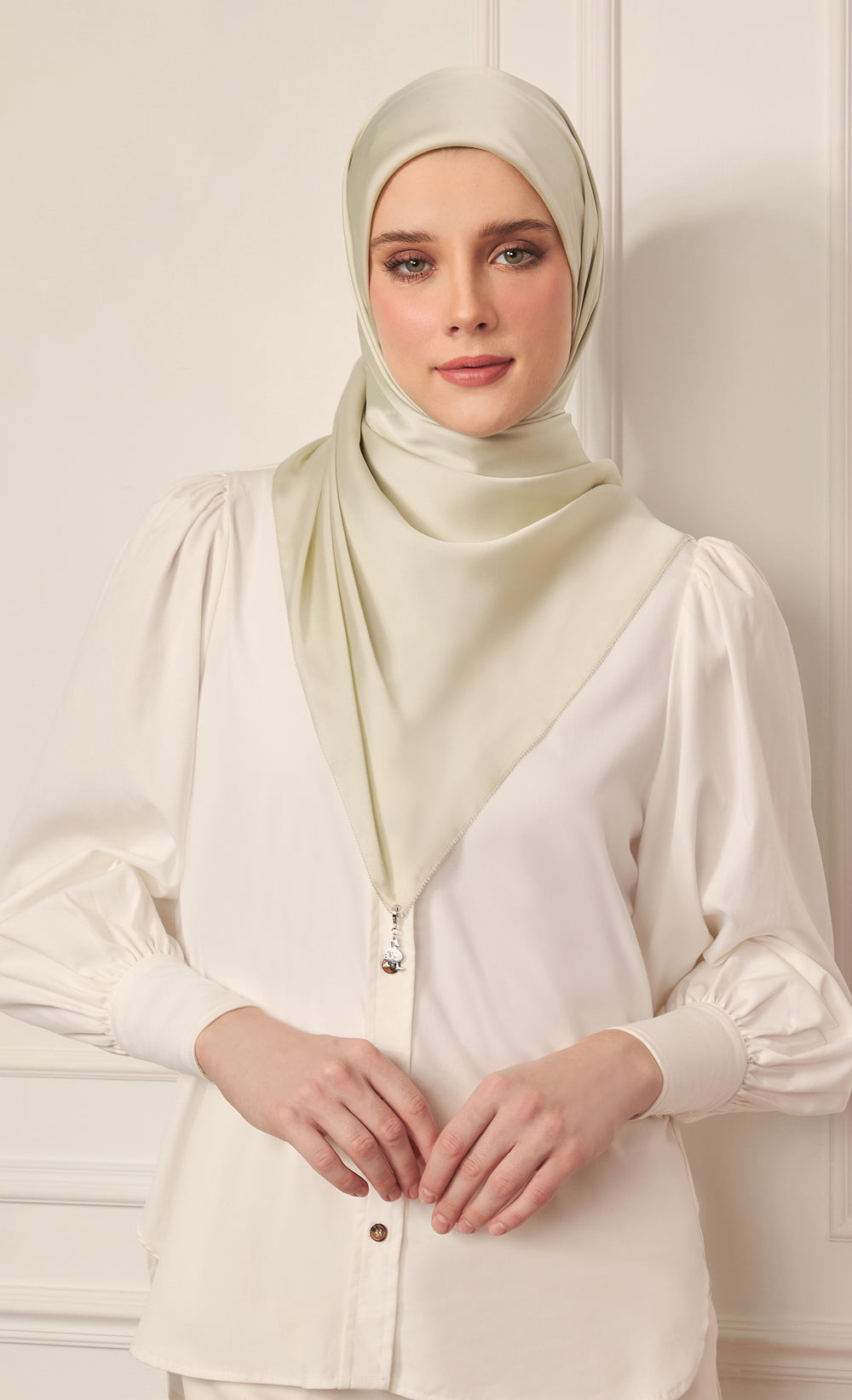 Satin Silk Square Scarf in Cool Whip