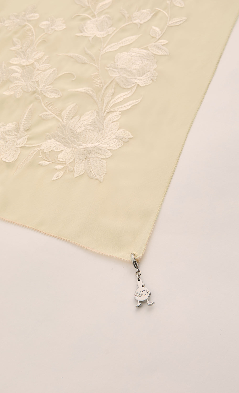 The Peonies Embroidery dUCk Square Scarf in Beige