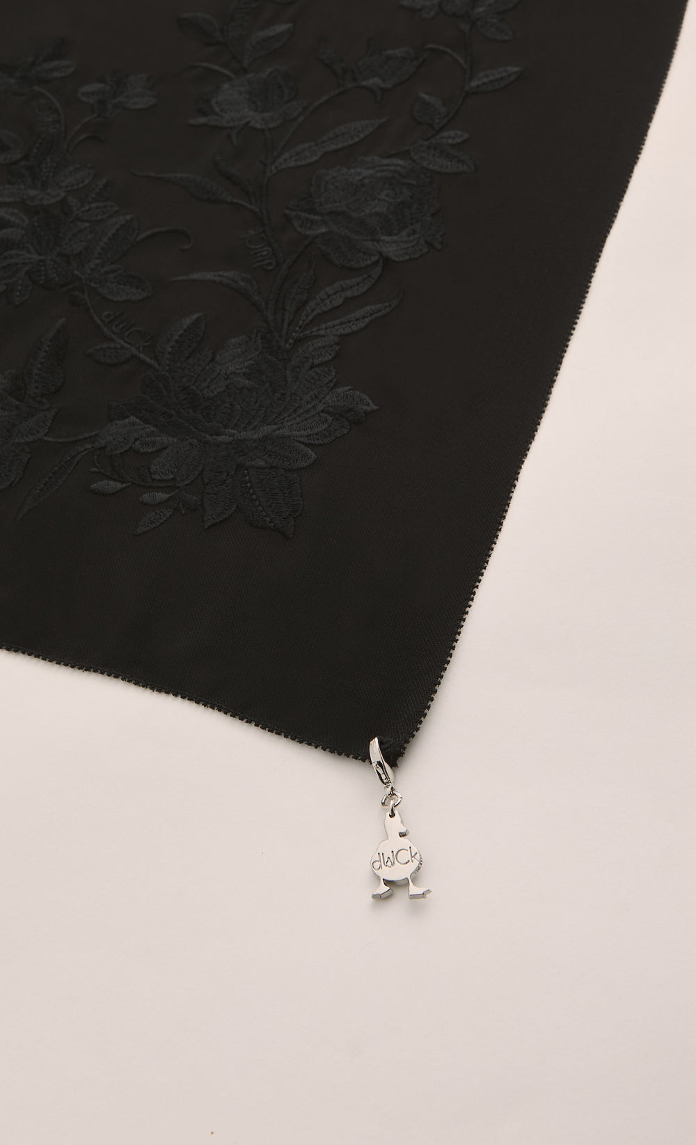 The Peonies Embroidery dUCk Square Scarf in Black