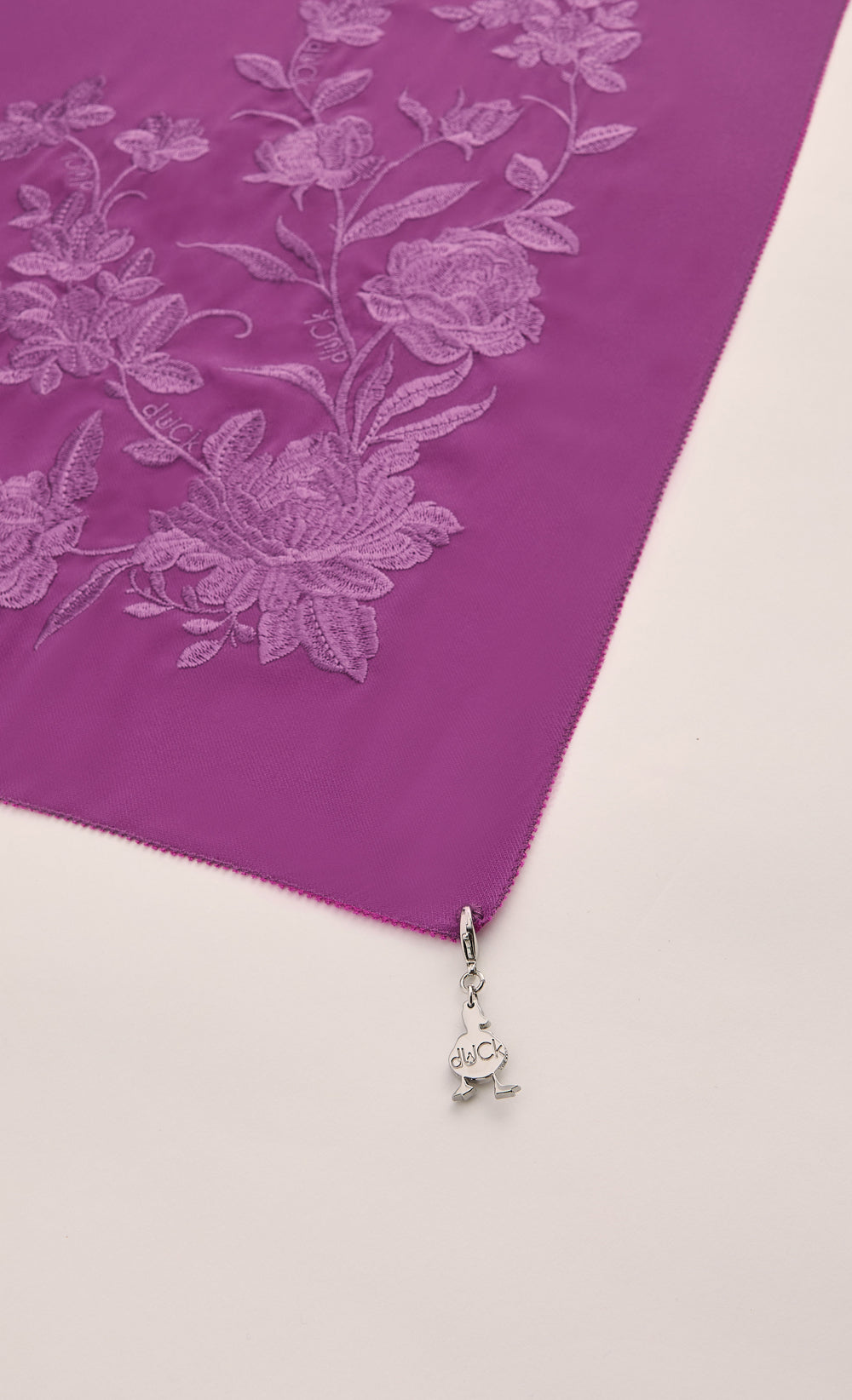 The Peonies Embroidery dUCk Square Scarf in Magenta