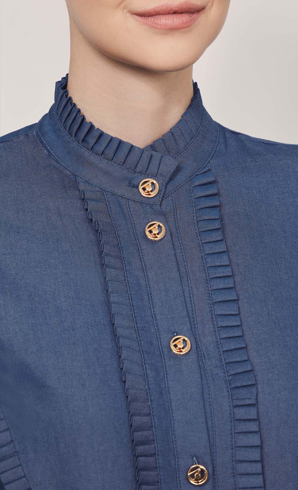 Pleated Trim Shirt in Chambray