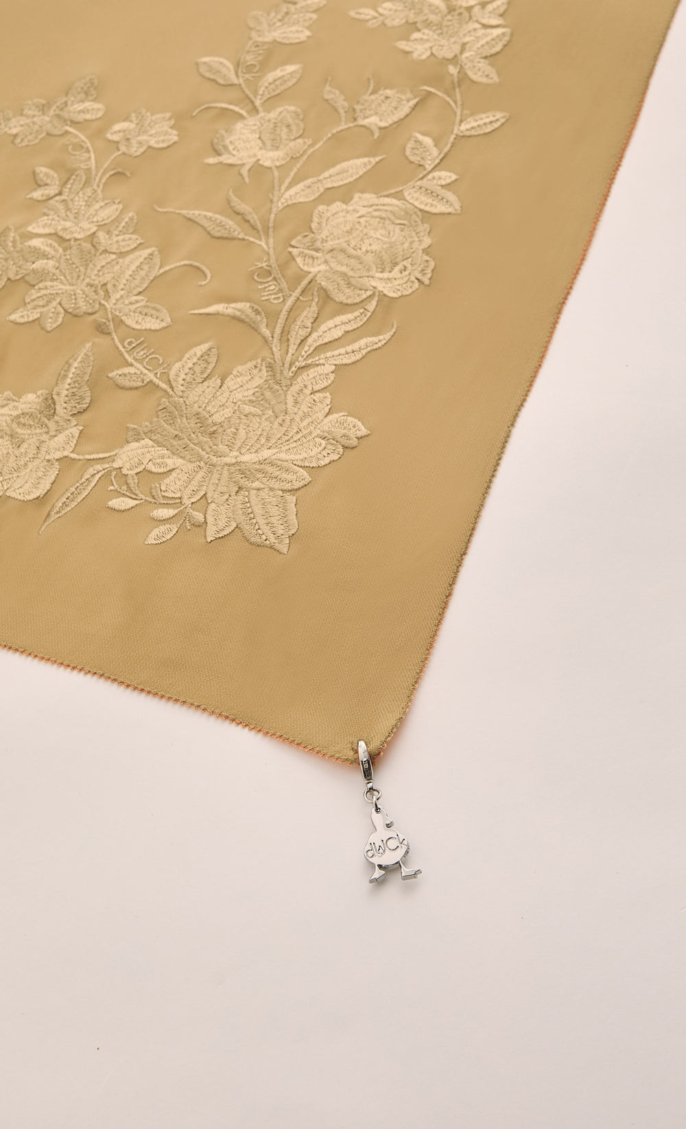 The Peonies Embroidery dUCk Square Scarf in Sand