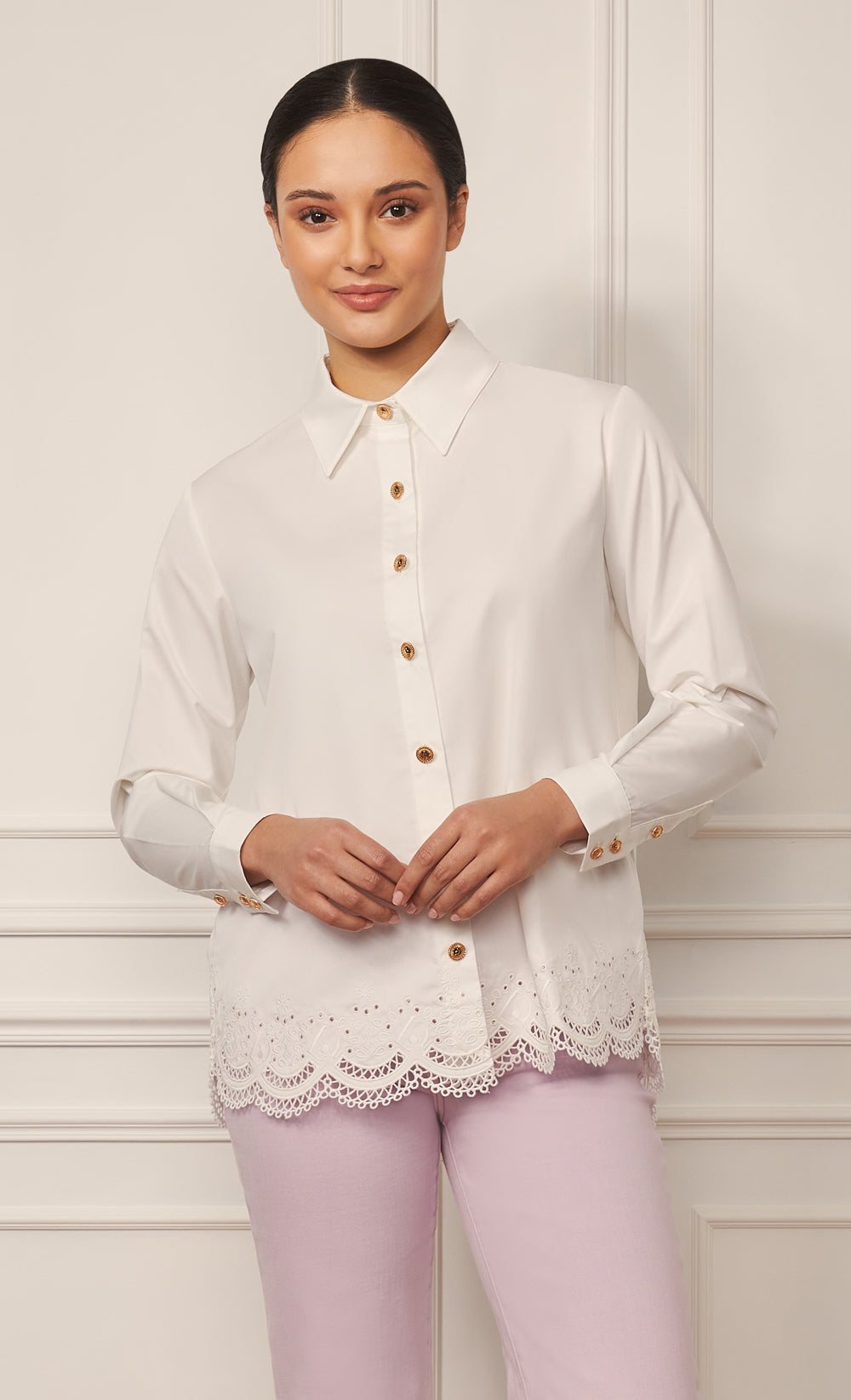 Rianna Shirt with D Monogram Lace in White