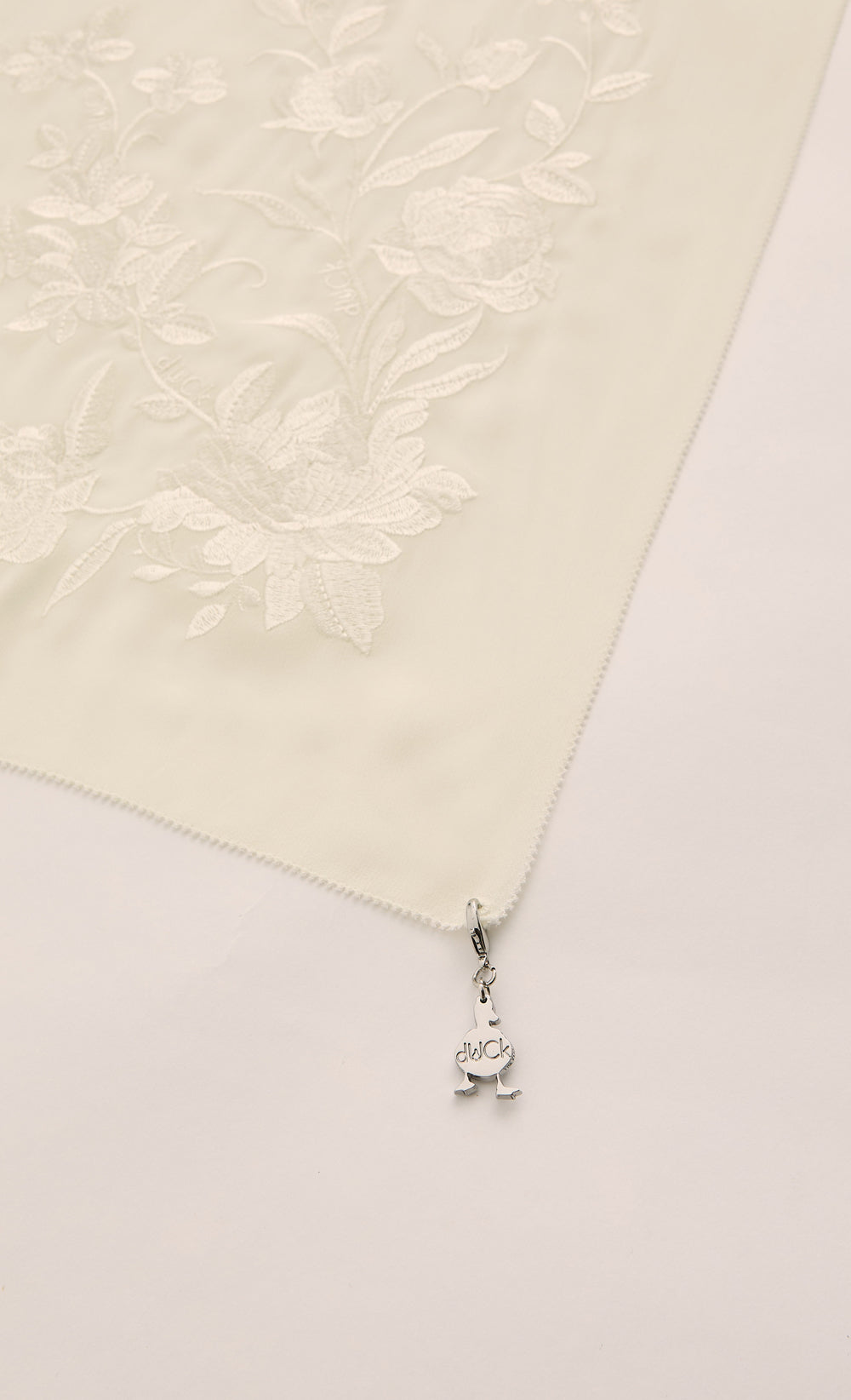 The Peonies Embroidery dUCk Square Scarf in White