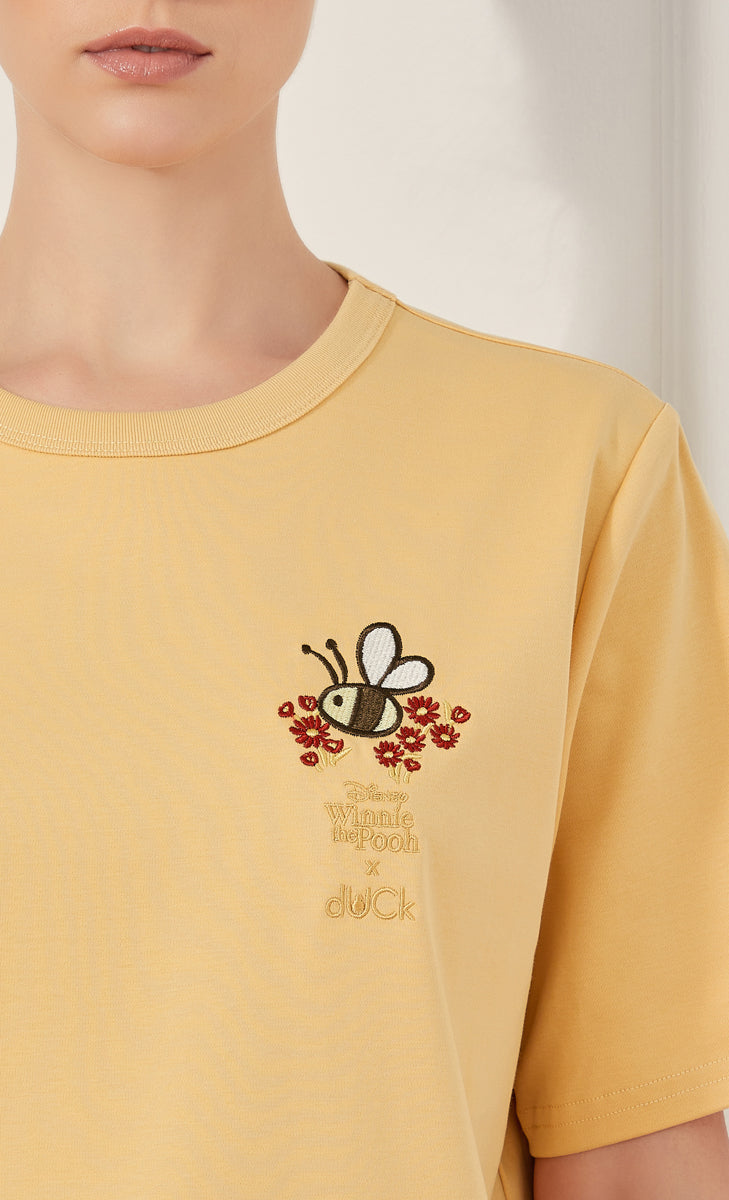 Winnie the Pooh x dUCk Embroidered T-Shirt in Yellow