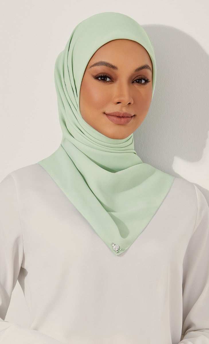 Chiffon Crepe Square Scarf with nanotechnology in Honeydew Milk