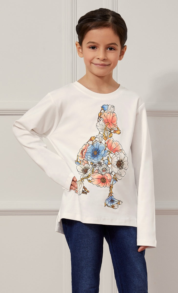 The Blooming dUCkling Anemone Long Sleeves T-Shirt in White