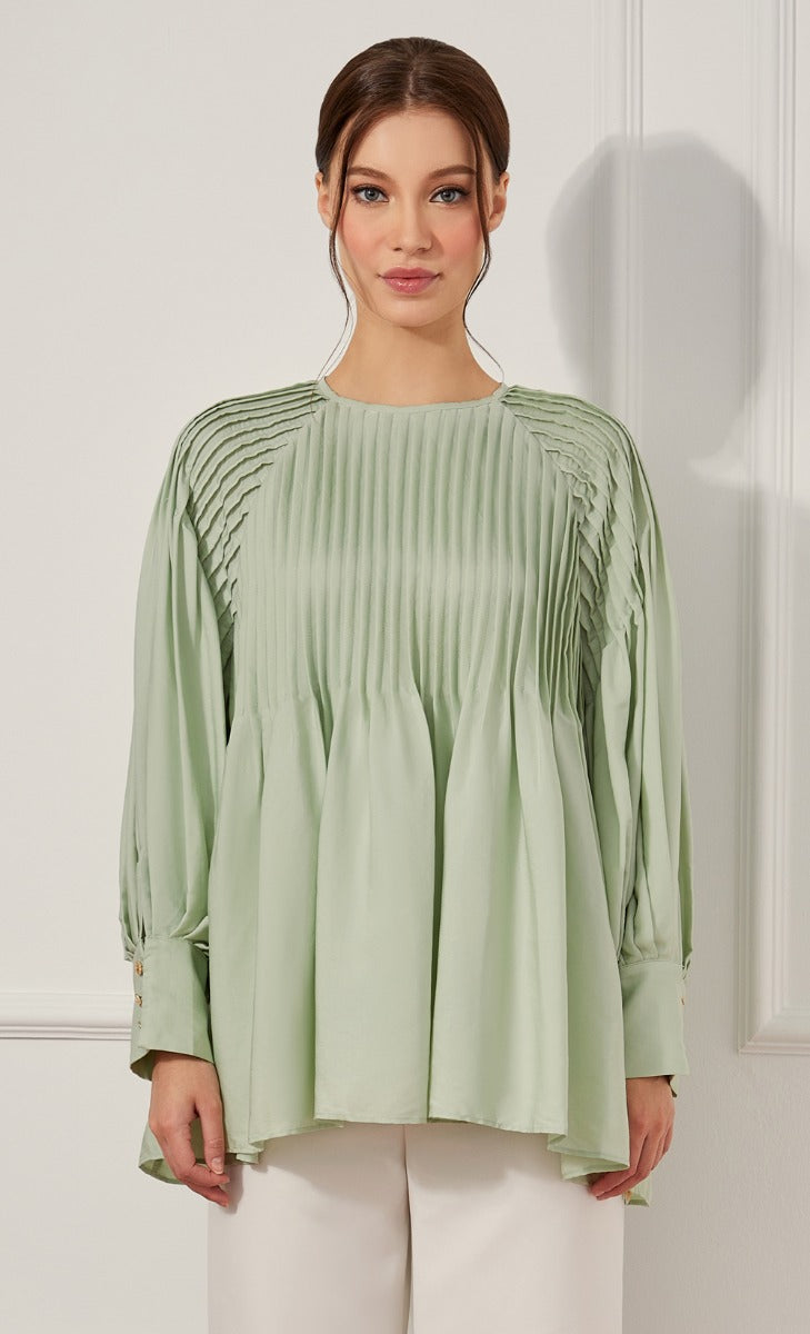 Pleated Top in Sage