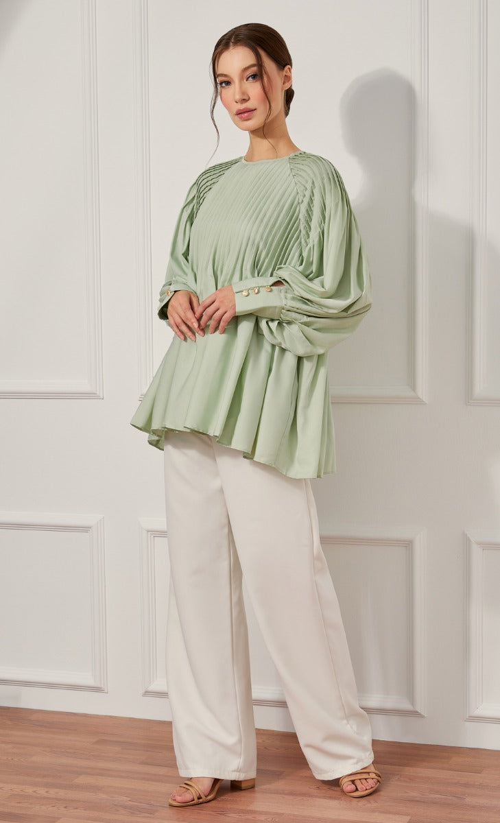 Pleated Top in Sage