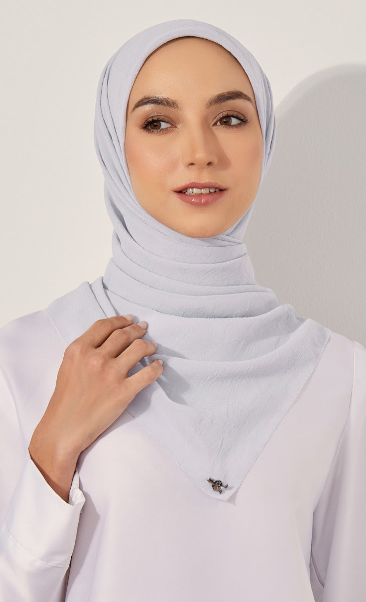 Textured Georgette Square Scarf in Ais Potong